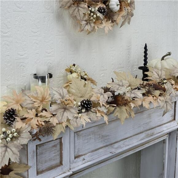 Realistic Fall Garland with Lights, 6 FT Real Touch Feel Leaves Garland - Picture 3 of 7